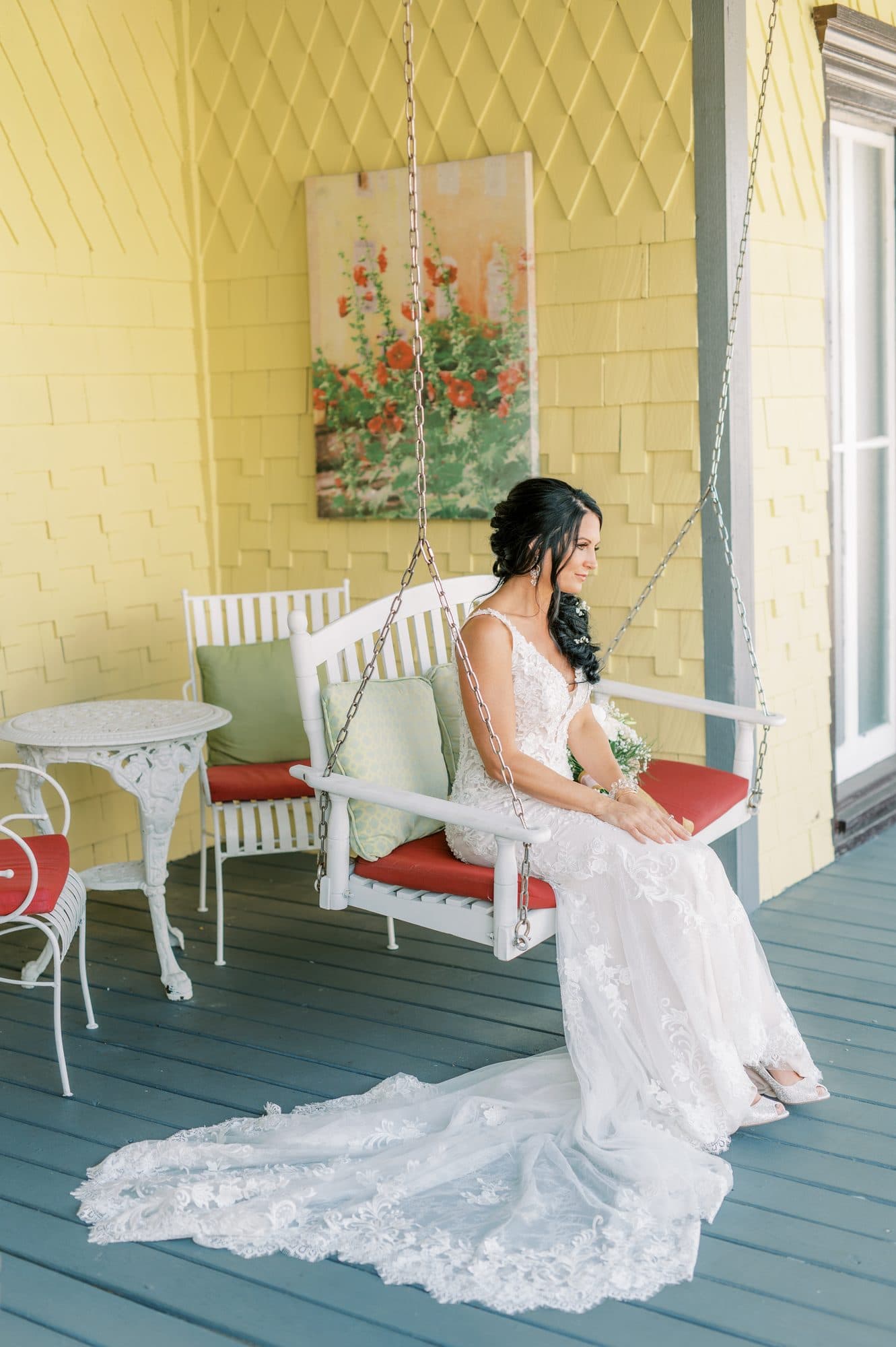 Bride April with polished bridal hair and natural makeup in St. Augustine
